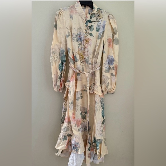 knee length dresses for ladies Zimmermann Patience Floral Linen Midi Dress main image 1